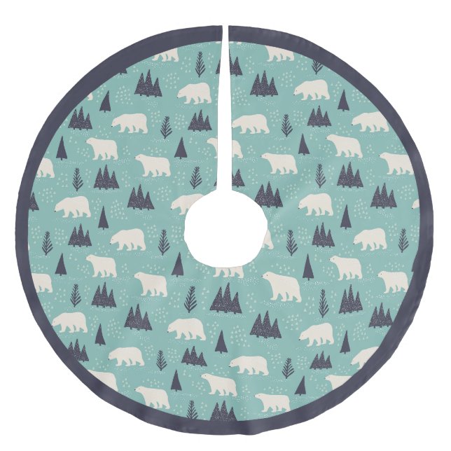 Polare Bärn-Marine-Blau-aquamarines gemustertes Polyester Weihnachtsbaumdecke (Vorderseite)