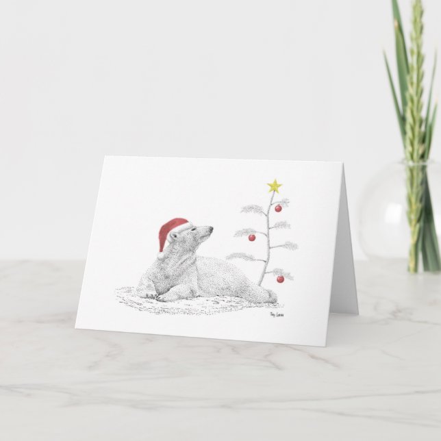 Polarer Bär in einer Weihnachtsmannmütze Feiertagskarte (Vorderseite)