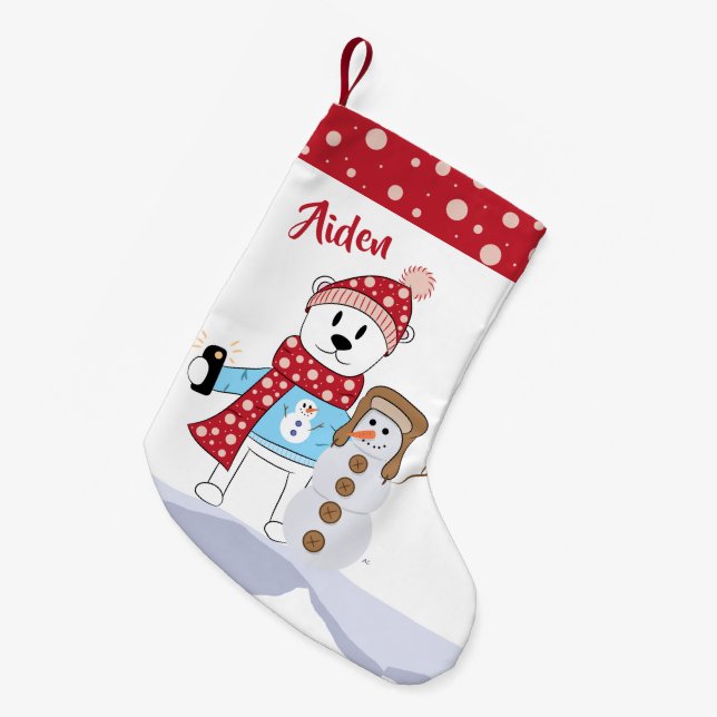 Polarer Bärn-und Snowman-Freund-KinderStrumpf Kleiner Weihnachtsstrumpf (Vorderansicht (hängend))