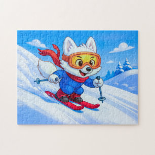 Polarfuchs beim Ski fahren auf einem schneebedeckt