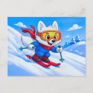 Polarfuchs beim Ski fahren auf einem schneebedeckt Postkarte