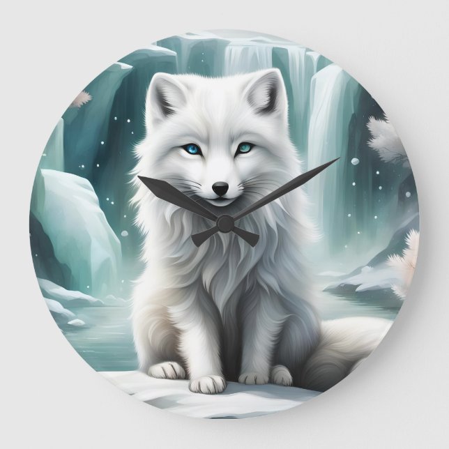 Polarfuchs Große Wanduhr (Vorderseite)