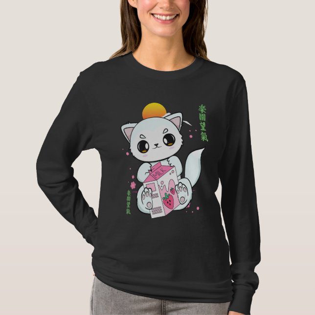 Polarfuchs mit Erdbeermilch und Boba-Tee T-Shirt (Vorderseite)