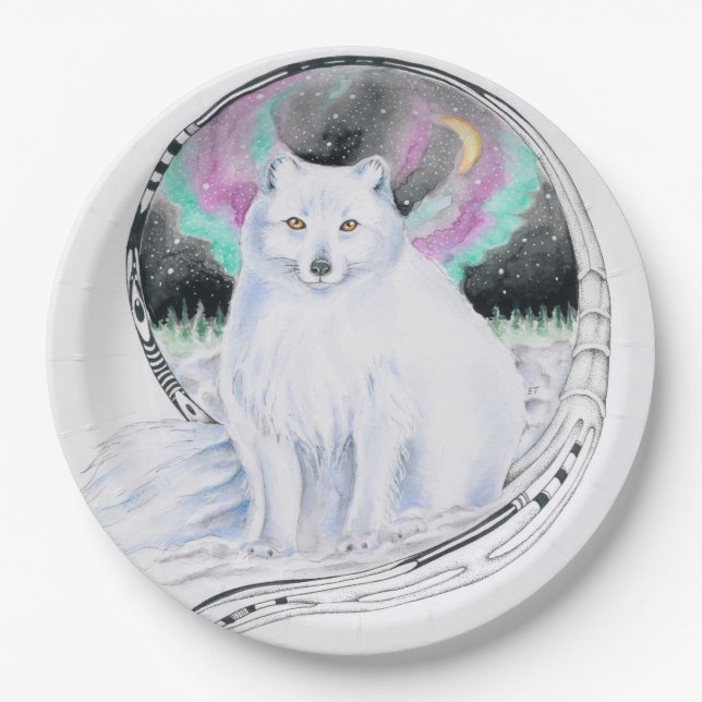 Polarktischer Fox-Aquarelltinte Pappteller (Vorderseite)