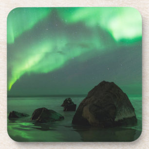 Polarlicht Lofoten Strand Norwegen Getränkeuntersetzer
