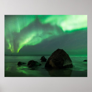 Polarlicht Lofoten Strand Norwegen Poster