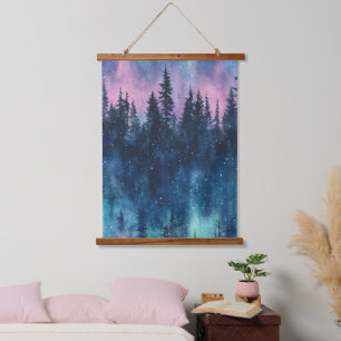 Polarlicht Nacht Himmel Kiefernwald Leuchten Wandteppich Mit Holzrahmen
