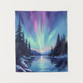 Polarlicht | Nordlichter Aquarell Wandteppich