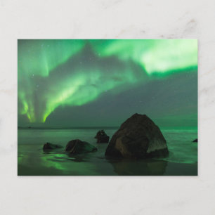 Polarlicht   Strand Lofoten Norwegen Postkarte