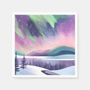Polarlichter Farbige Winternacht Aquarell Serviette