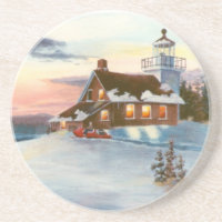 Polarstern-Sonnenuntergang-Leuchtturm-Untersetzer