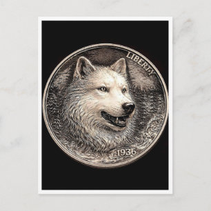 Polarwolf. Hobo-Nickel-Münze. Postkarte