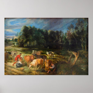 Polderlandschaft mit Herde von Kühen Poster