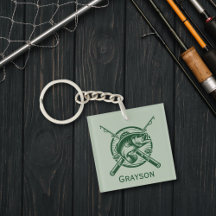 Pole et poisson de pêcheurs verts personnalisés