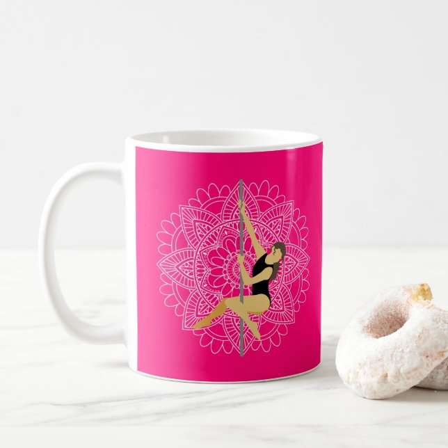 Pole Sport Dance Blume Mandala Individuelle Name Kaffeetasse (Mit Donut)