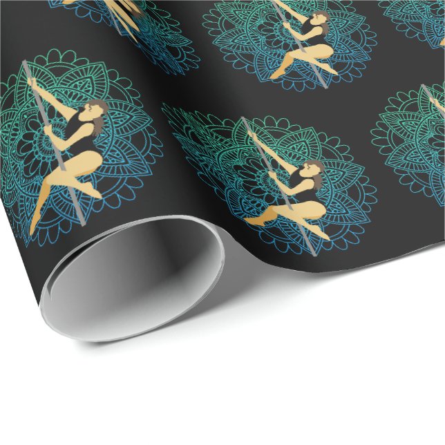 Pole Sport Dance Fitness Mandala Blume Green Blue Geschenkpapier (Rolleneckpunkt)