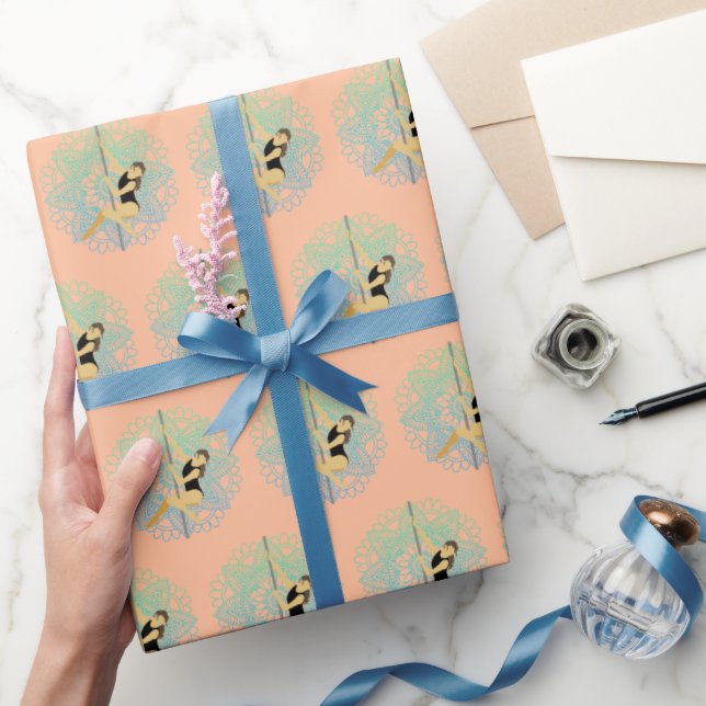 Pole Sport Mandala Blume Green Blue Peach Geschenkpapier (Schenken)