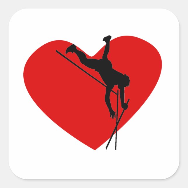 Pole Vault Herz Quadratischer Aufkleber (Vorderseite)