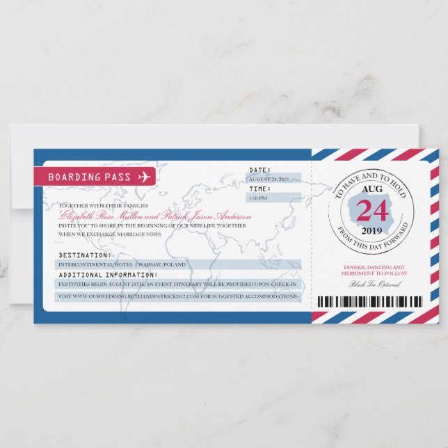 Polen Boarding Pass Hochzeit Einladung (Vorderseite)