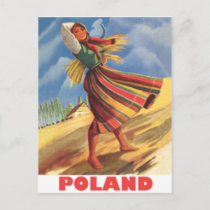 Polen, Dorfbewohnerin auf dem Feld Postkarte