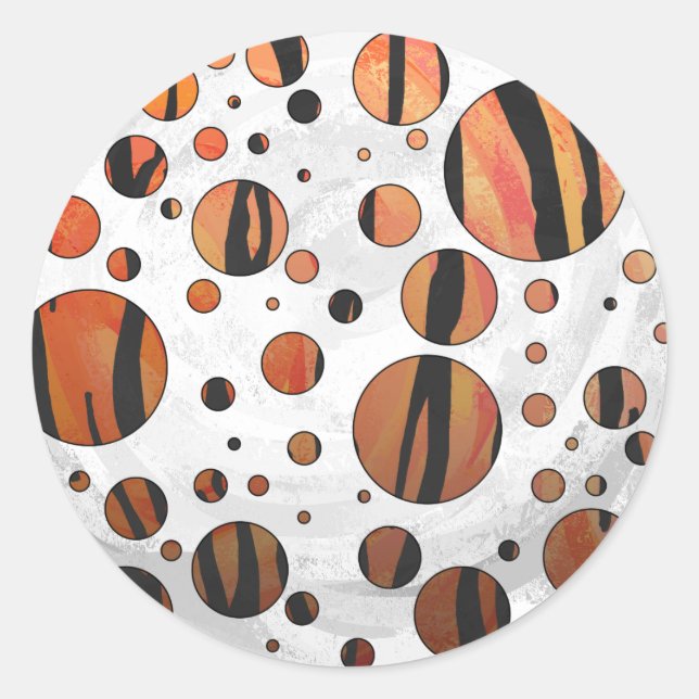 Polen Dot Tiger Hot orange und Black Print Runder Aufkleber (Vorderseite)