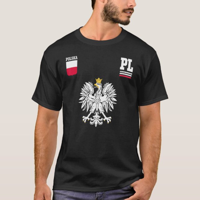 Polen Fahndung nach polnischer Eagle Polska-Flagge T-Shirt (Vorderseite)
