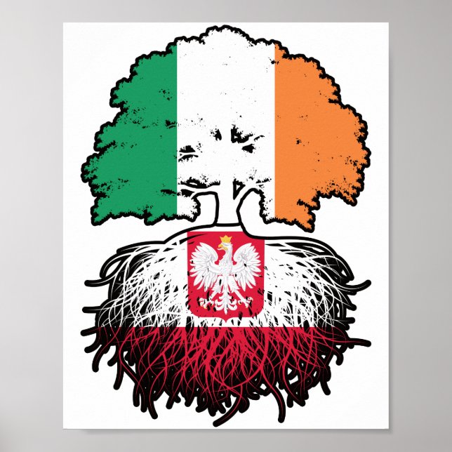 Polen - Irish Ireland Tree Roots Flag Poster (Vorne)