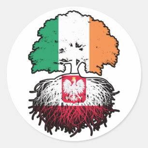 Polen - Irish Ireland Tree Roots Flag Runder Aufkleber