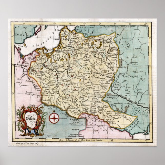Polen Karte des 18. Jahrhunderts Poster (Vorne)