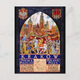 Polen Krakau Vintage Reiseposter Restauriert Postkarte