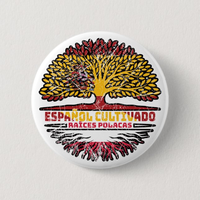 Polen Polen Spanien Fahne für Baumwurzeln Button (Vorderseite)