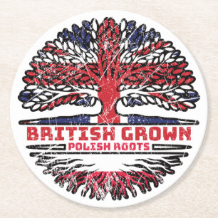 Polen Polen Vereinigtes Königreich British Tree Ro Runder Pappuntersetzer