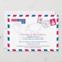 POLEN Red Blue Airmail Post Wedding