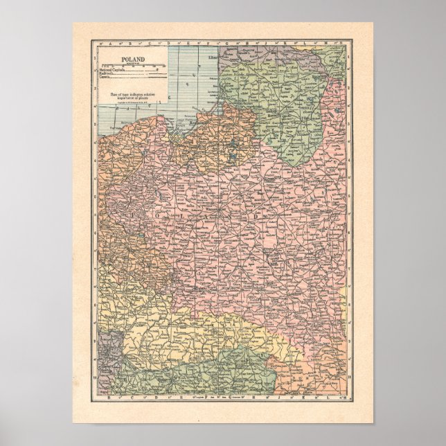 Polen Vintag 1923 Kartendruck Poster (Vorne)