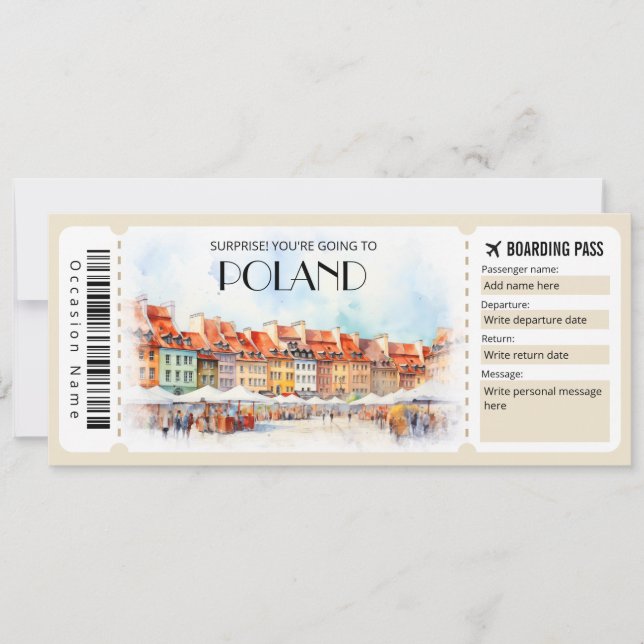 Polen Warschau Flugzeug Boarding Pass Einladung (Vorderseite)