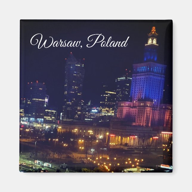 Polen Warschau, Stadt bei Nacht, moderne Fotografi Magnet (Vorne)