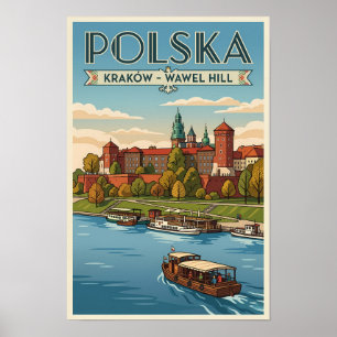 Polen Wawel Königsschloss Illustration Reise Kunst Poster