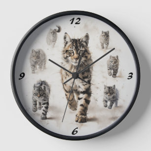 Pôles du temps : Black & White Cats Horloge murale
