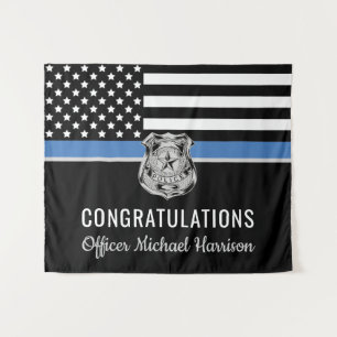 Police Abschluss Blue Line Flag Herzlichen Glückwu Wandteppich