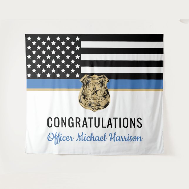Police Abschluss Blue Line Flag Herzlichen Glückwu Wandteppich (Vorderseite (Horizontal))
