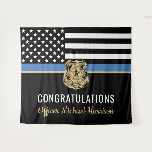 Police Abschluss Blue Line Flag Herzlichen Glückwu Wandteppich (Vorderseite (Horizontal))