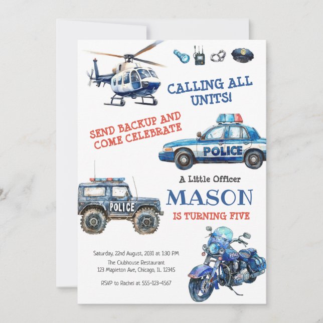 Police Birthday Invitation Police Officer Party (Devant)