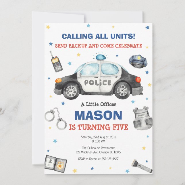 Police Birthday Invitation Police Officer Party Einladung (Vorderseite)