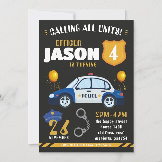 Police Black Invitation for Birthday Party Cops Einladung (Vorderseite)