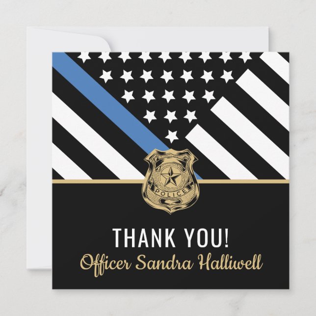 Police Blue Line American Flag First Responder Dankeskarte (Vorderseite)