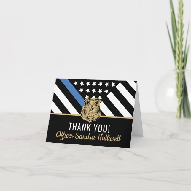 Police Blue Line American Flag First Responder Dankeskarte (Vorderseite)