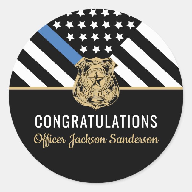 Police Blue Line Congratulation Officer Pensionier Runder Aufkleber (Vorderseite)