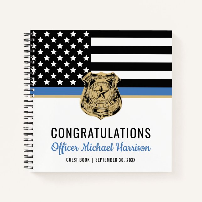 Police Blue Line Flag Glückwunsch Abschluss Guest Notizbuch (Vorderseite)