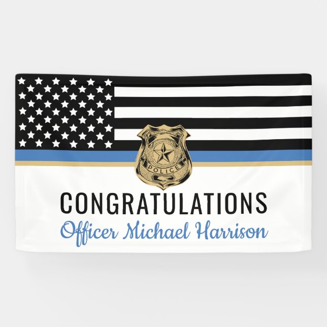Police Blue Line Flag Herzlichen Glückwunsch Absch Banner (Horizontal)