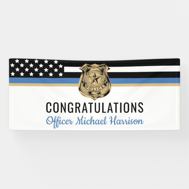 Police Blue Line Flag Herzlichen Glückwunsch Absch Banner (Horizontal)